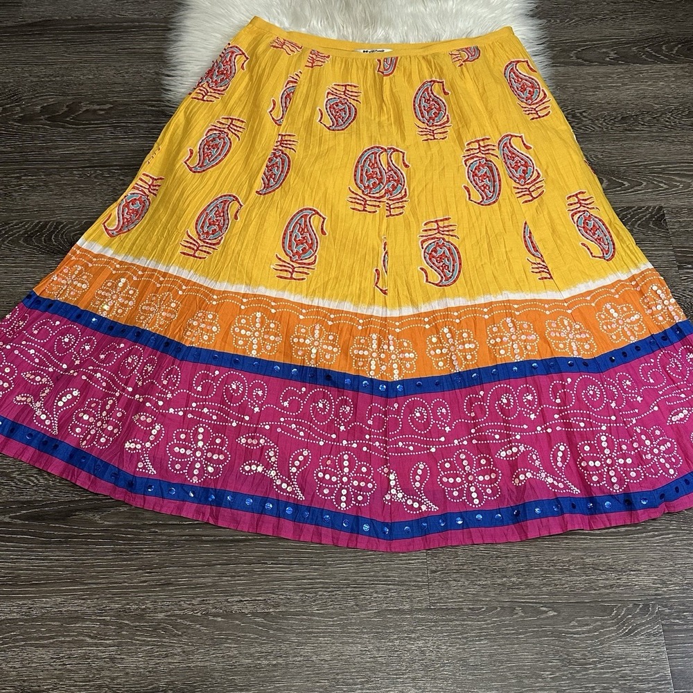 Nygard Womens Maxi Skirt Sequin Beaded Tropical Art To Wear Size 16 Vacation